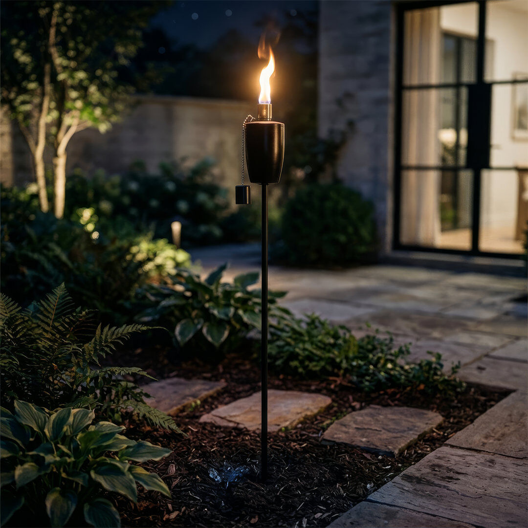 Harbour Housewares - 12x Garden Flame Torches - Metal Barrel Design Black 146cm H X 8cm W X 8cm D