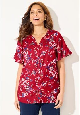 Plus Size Women's Isabella Romance Blouse by Catherines in Classic Red Ditsy Floral (Size 1X)