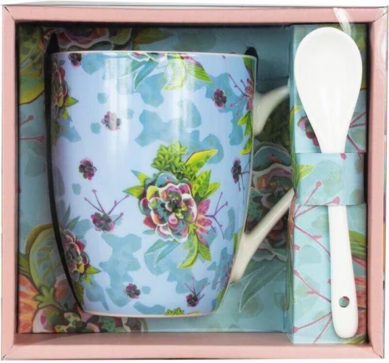 Enesco Taza De Cerámica Con Cuchara Y Diseño Floral Talla Única Unisex
