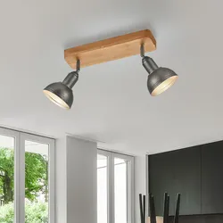 Deckenstrahler Holz 2 flammig  Spotleuchte schwenkbar Deckenlampe Spots Vintage, nickel antik, 2x E14, LxH 33 x 20 cm
