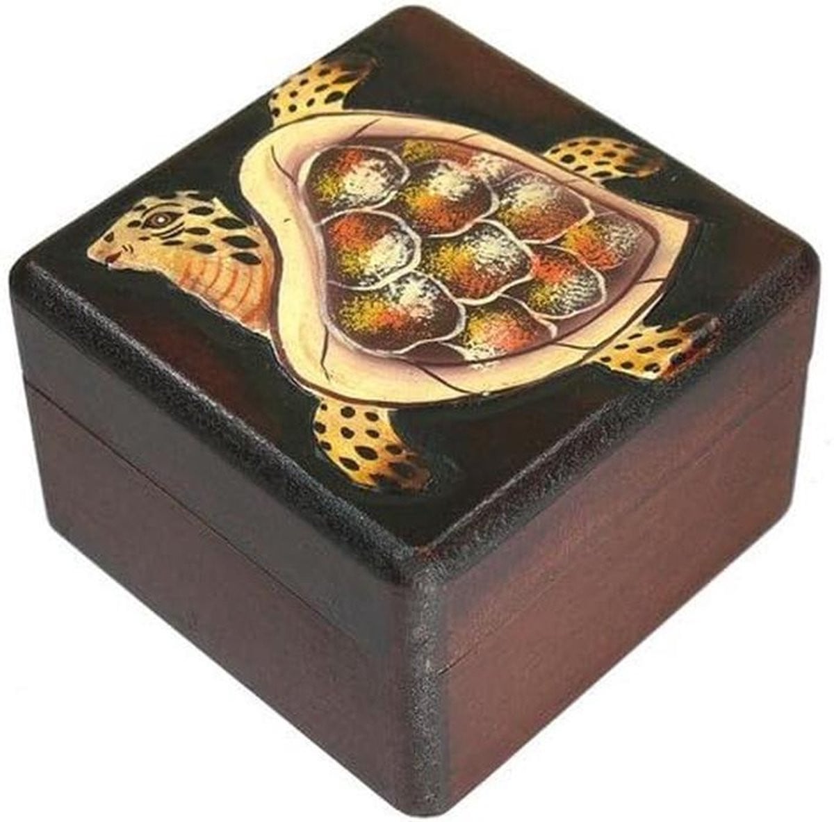 Handgemaakte Houten Kinderkist met Schildpad Decoratie - Decoratieve Opbergdoos