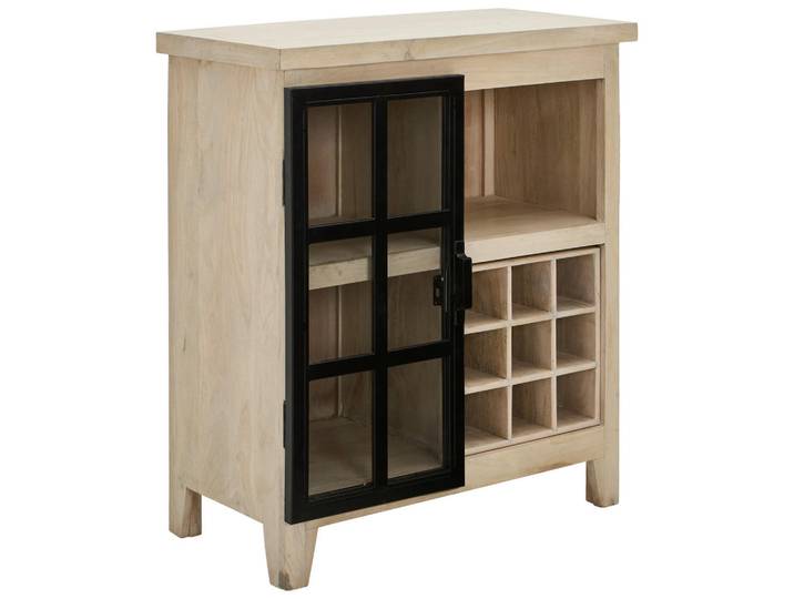 Livetastic Kommode, Natur, Schwarz, Holz, Metall, Glas, Mangoholz, massiv, 2 Fächer, 85x95x40 cm, Holzmöbel, Kleinmöbel Holz, Holzkommoden