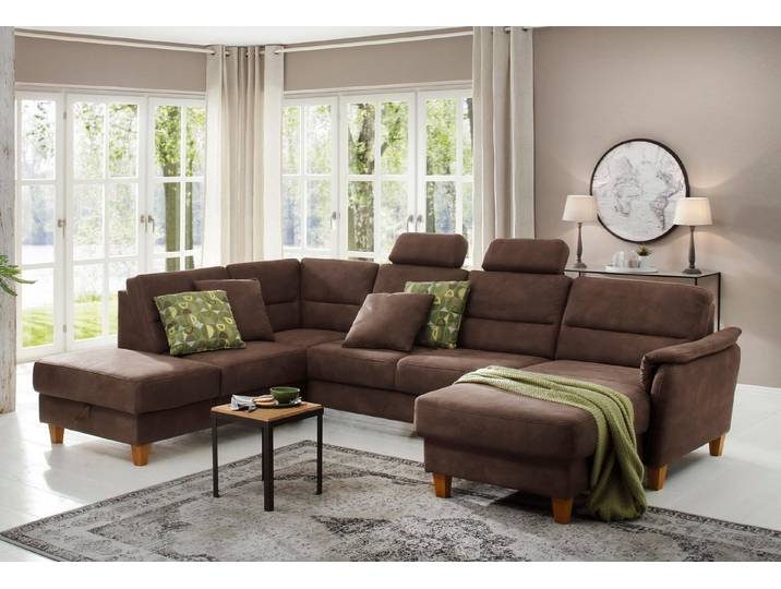 Home affaire Wohnlandschaft Palmera U-Form, B: 308 cm, große Stoff + Leder Auswahl, optional Schlaffunktion & Bettkasten, Federkern, XXL-Wohnlandschaft