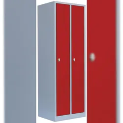 Spind Garderobenschrank Kleiderspind 180 x 60 x 50cm Lichtgrau/Rot 2 Abteile 510124