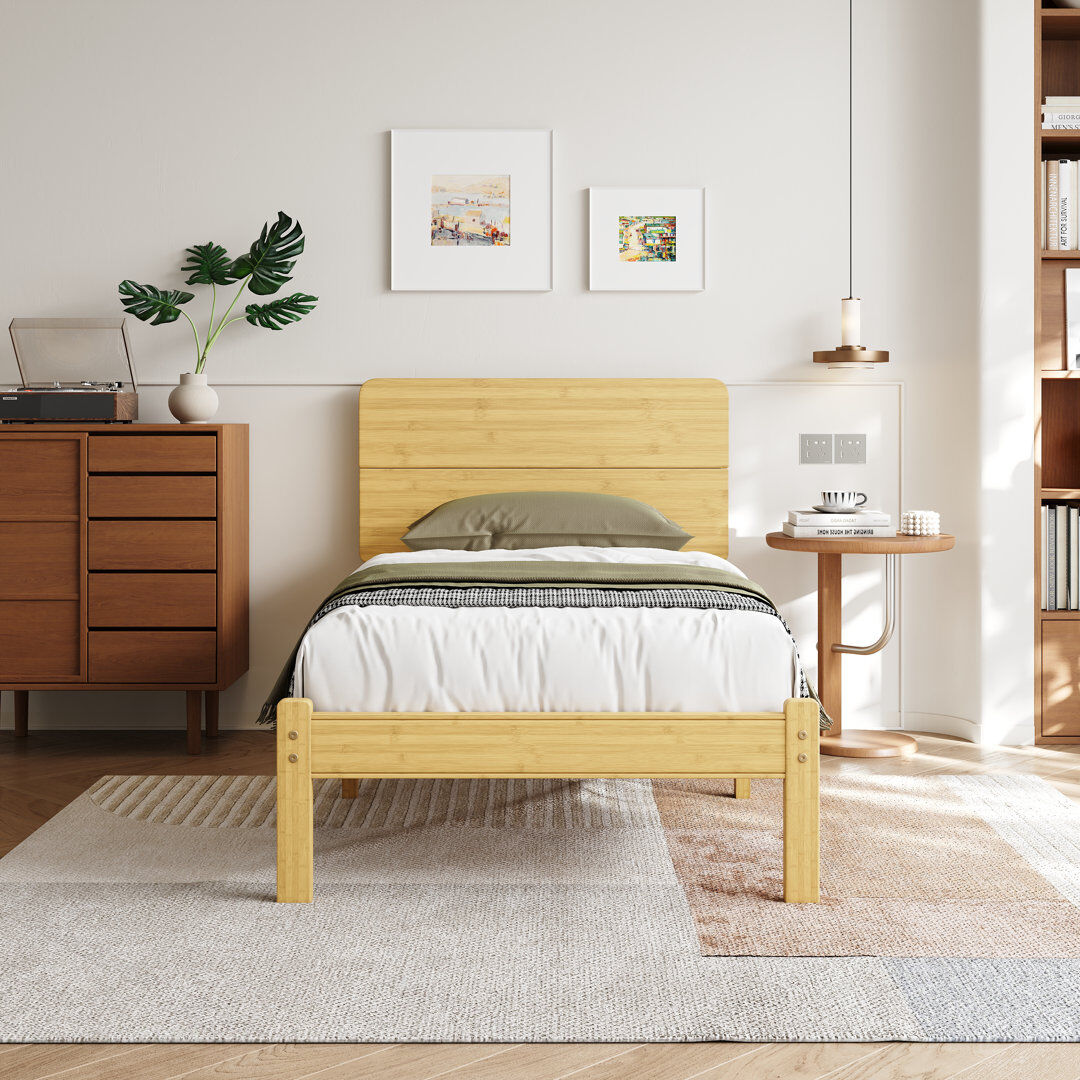 East Urban Home 35.5CM H Solid Wood Bed Frame with Metal Slats Yellow Single (3')