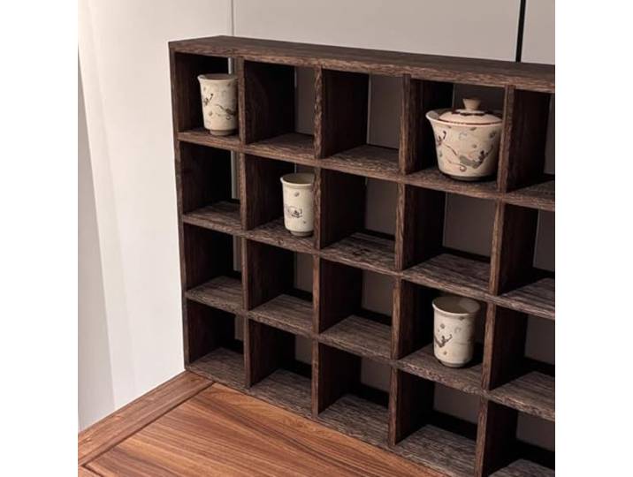 Blazea Tassenregal Vertikales Wandregal für Teetassen, Walnussholz-Regal für Kaffeetassen für Die Arbeitsplatte, Küchendeko Tassen-Organizer Teetassenregal(3x8 24 Slots)