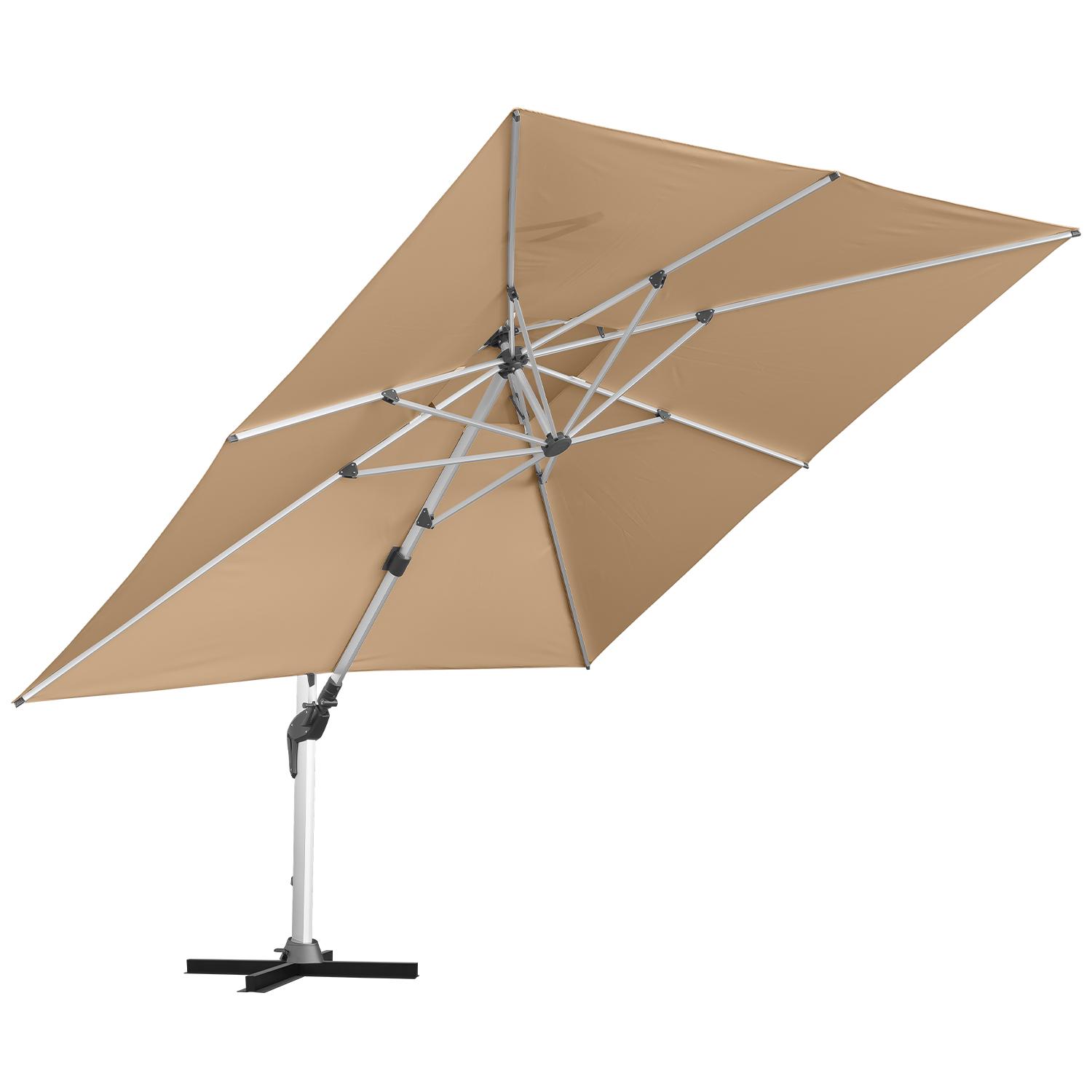 anndora 3,5 x 3,5m Ampelschirm quadratisch dark natural - Aluminium - Kurbelöffnung - Doppeldach