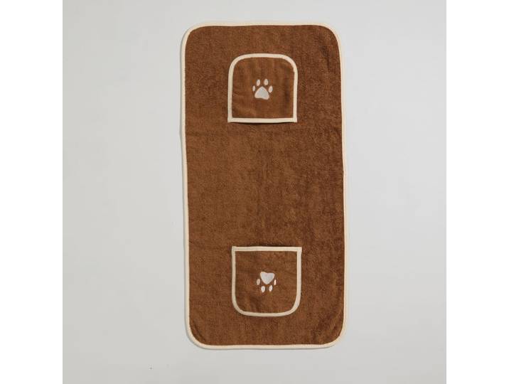 Braunes und beiges Hunde- und Katzenhandtuch aus Bio-Baumwolle, 79 x 40 cm