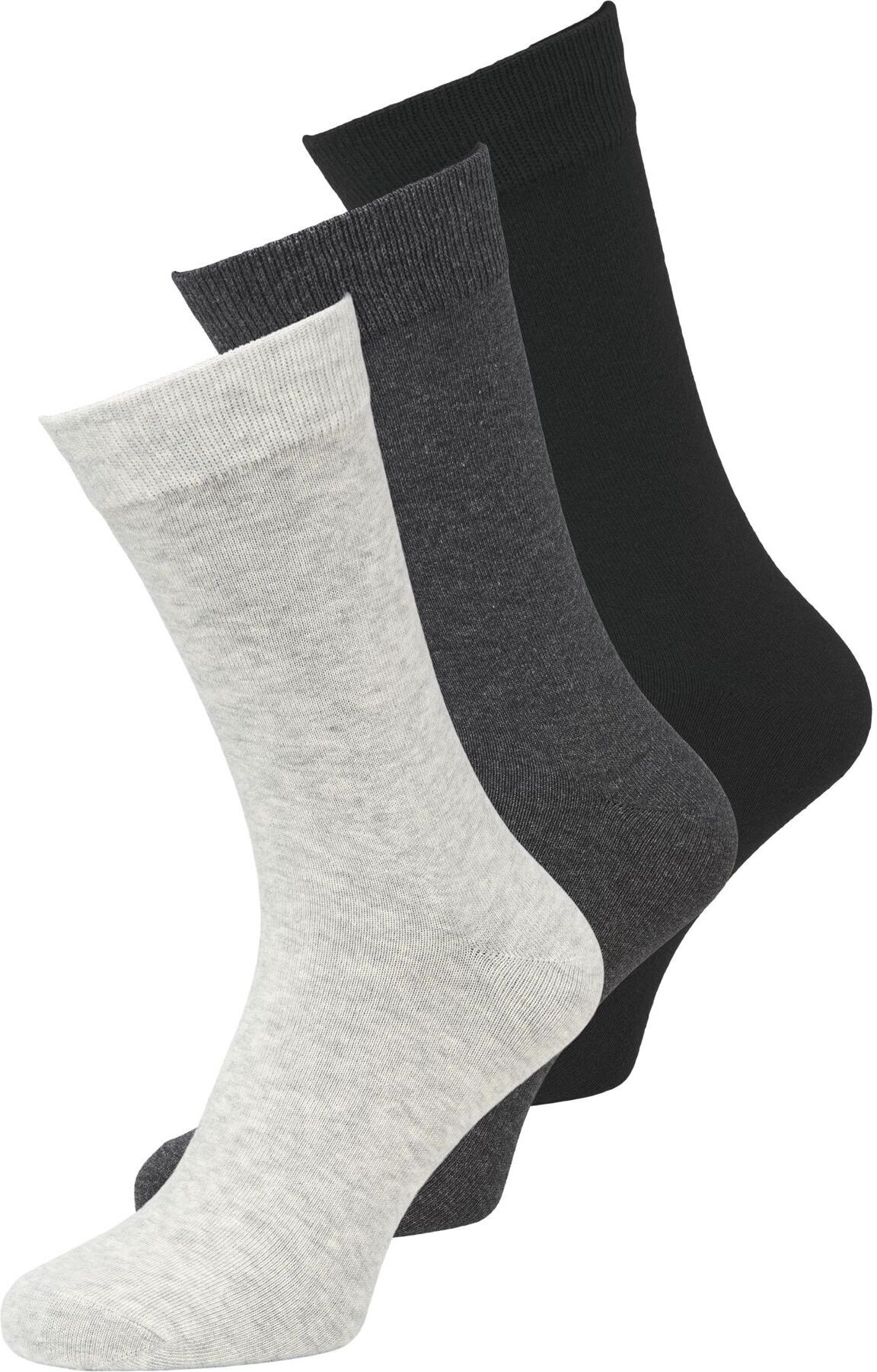 Freizeitsocken JACK & JONES "JACRAFAEL – Sockenpackung mit Stretch-Anteil, Einheitsgrösse", Herren, Gr. 1, schwarz (schwarz pack:dunkelgrau melange, light grau melange), Baumwollmischung, uni und melange, Socken Freizeitsocken, Baumwollmischung, Einheitsg