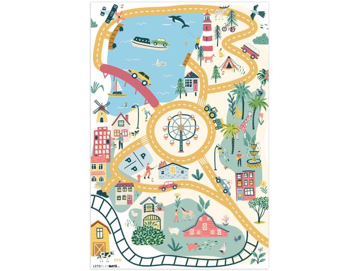 MuchoWow Kinderteppich - Riesenrad - Stadt - Tiere - Auto - Kinder - 90x135 cm, Mehrfarbig, Kunststoff, Rechteckig, 90x0.3 cm, rutschfest, Teppiche & Böden, Teppich, Kinderteppich