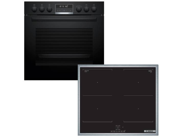 BOSCH Induktions Herd-Set HND677LS67 , Energieeffizienz: A+, schwarz, Herdsets, Backwagen mit ausziehbarer Tür für bequemes Kochen & Backen, Induktions Herd-Set