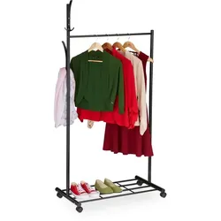 Relaxdays Schwarze Garderobe mit Rollen Schwarz