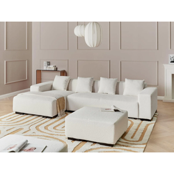 ECKSOFA 4-Sitzer Bouclé Weiß mit Ottomane rechtsseitig Lungo