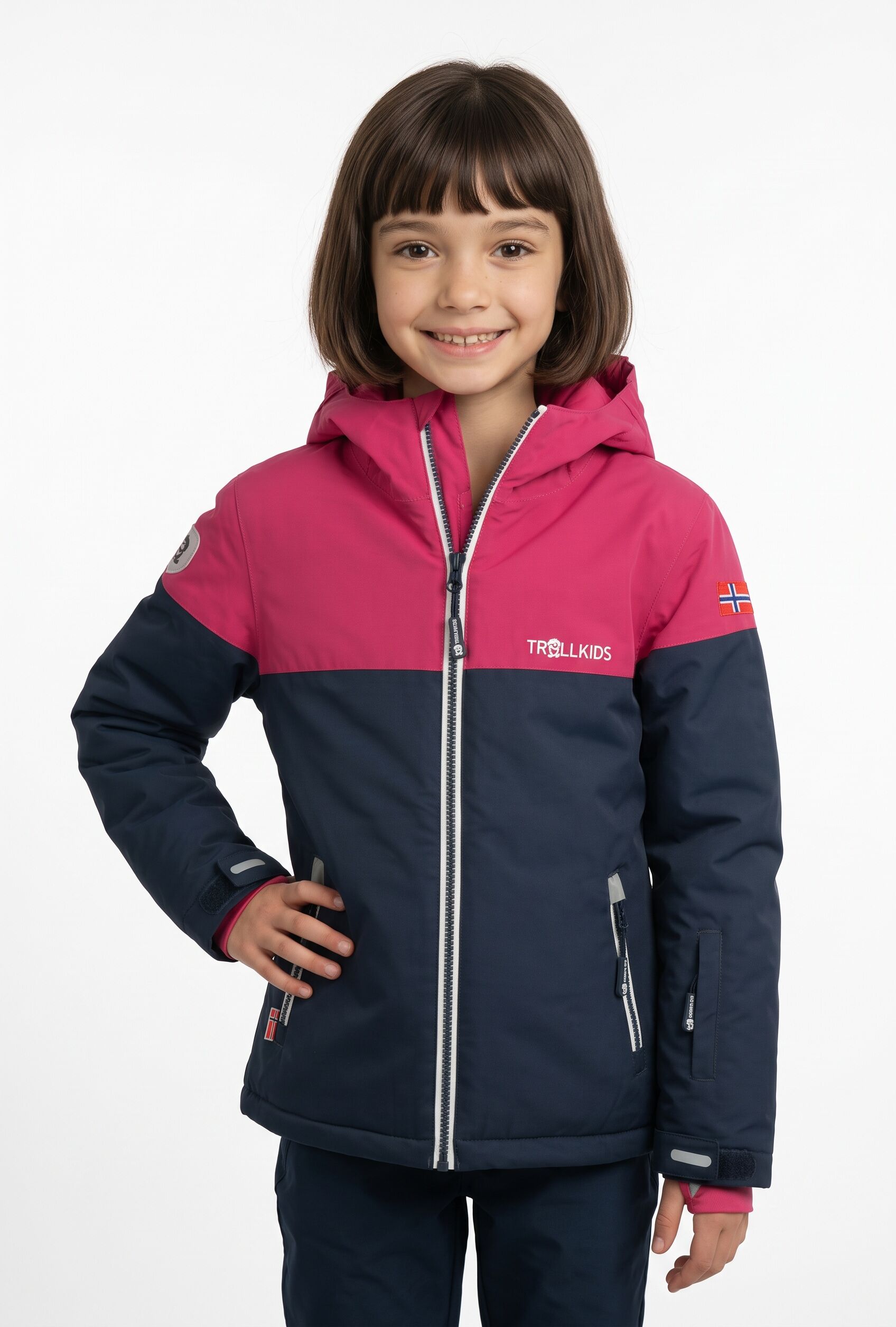 Winterjacke TROLLKIDS "GIRLS HALLINGDAL JACKET", Mädchen, Gr. 98, weiss (navy, pink, weiß), Obermaterial: 100% Polyester. Futter: 100% Polyamid. Wattierung: 100% Polyester, Jacken Winterjacke, sportlich, aus Polyester, atmungsaktiv, wasserdicht, winddicht