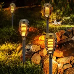 4er Set Solarfackeln Außen Steckleuchten Gartenlampen Solar Gartenfackel Außenlampe Stecklampe, LED warmweiß, Höhe 50 cm
