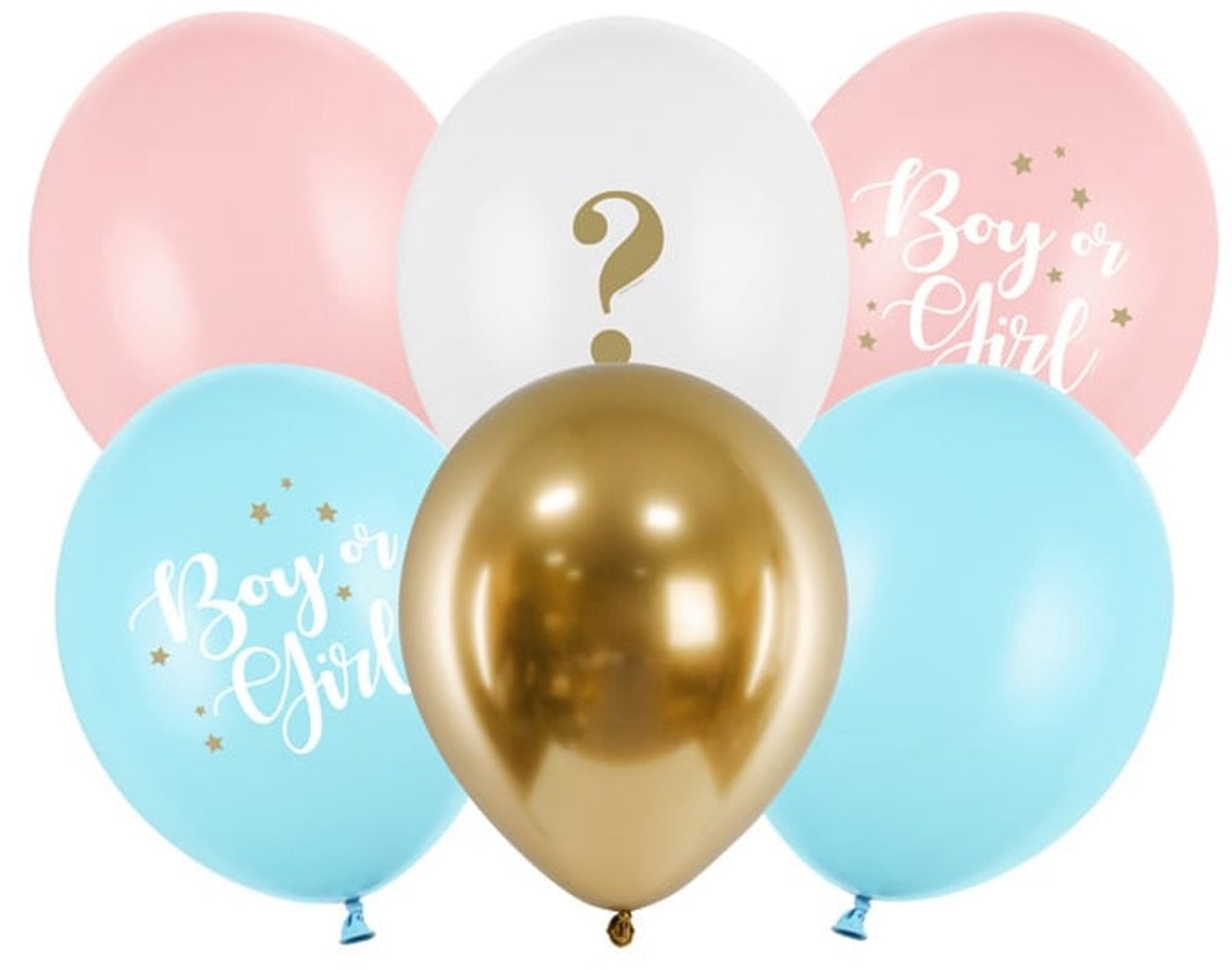 Party Deco Gender Reveal Geboorte Ballonnen Mix van 6 stuks