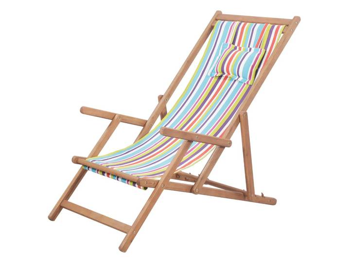 vidaXL Strandstuhl Klappbar Stoff Und Massivholz Mehrfarbig, Mehrfarbig, Holz, 60x95x127 cm, Gartenmöbel, Gartensessel, Gartenstühle