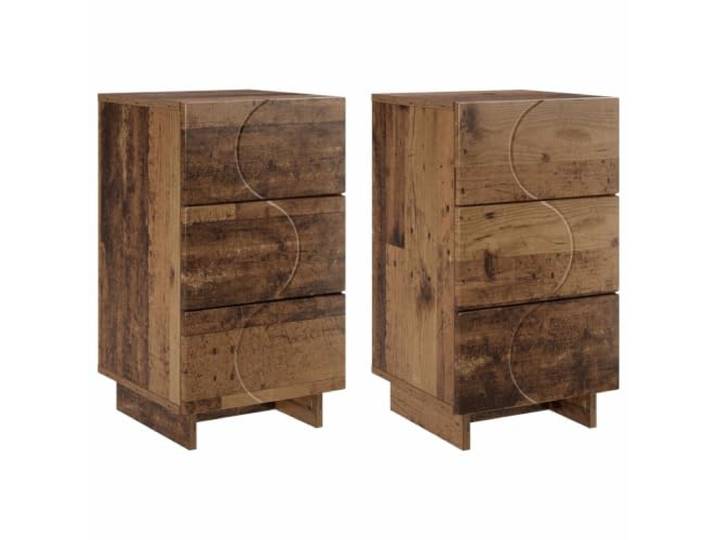 Fisinber 2er Set Nachttisch Altholz 33,5x34,5x60 cm Holzwerkstoff Praktisches 2er Set Beistelltische mit Schubladen für Schlafzimmer und Wohnzimmer in dekorativer Altholz-Optik.