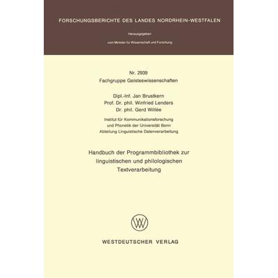 Handbuch der Programmbibliothek zur linguistischen und philologischen Textverarbeitung, Taschenbuch von Jan Brustkern, VS Verlag für