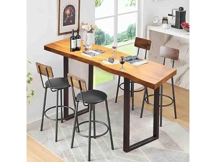 Bartisch aus Massivholz schmaler Tischhochtisch, rechteckiger hoher Tisch, minimalistischer Design-Bartisch mit robustem Metallrahmen, Bar, Café, Restaurant, Balkon,120cm