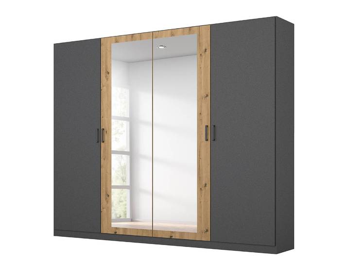 Armoire Miro avec miroir 226cm Gris/Imitation chêne Artisan/Gris métallisé
