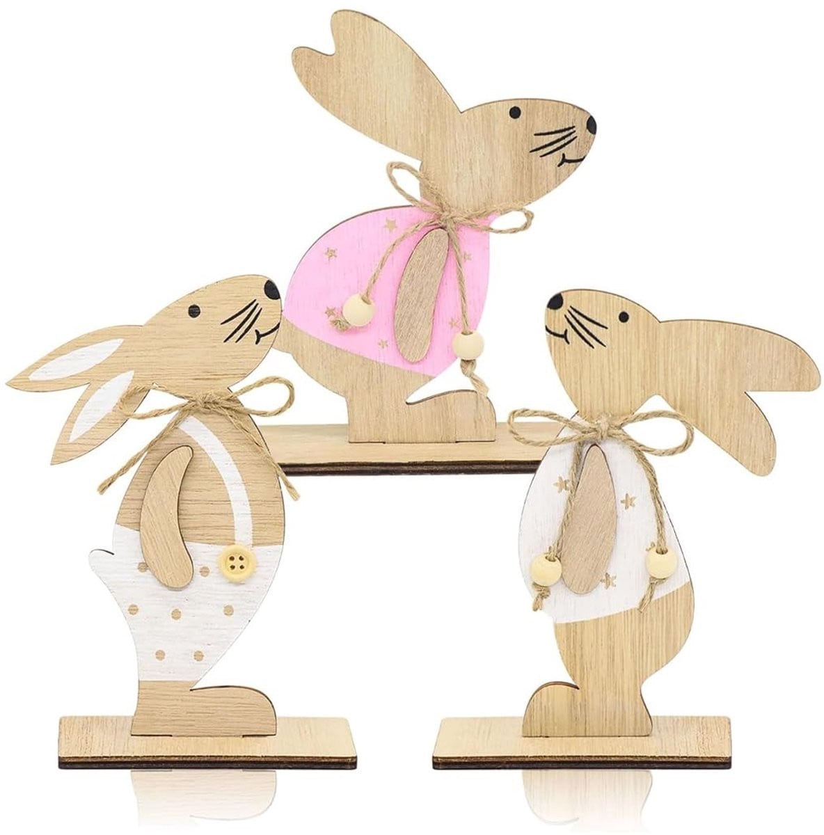 Solidchoice Decoratieve Houten Paashazen Set voor op tafel