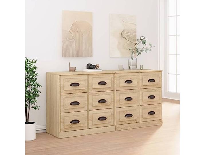 RJPLMFV Anrichte, 2 Stück, Eiche Sonoma, Holz Langlebiges Aufbewahrungsmöbel, feuchtigkeitsbeständig, Displayregal, Wandbefestigung inklusive