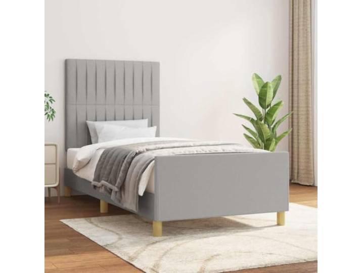 KGHFDVB Bett grau 100 x 200 cm aus Holzwerkstoff Hell Polyester Stoffbezug 100% Polyester, höhenverstellbares Kopfteil, Sperrholzlatten für gleichmäßige Gewichtsverteilung, passend