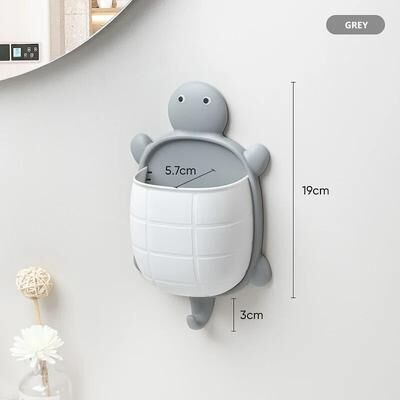 Shop Station Cute Turtle Toothbrush Holder Wall Mounted Bathroom Organizer For Kids grey