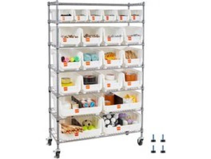 VEVOR Standregal, Lagerregal mit 22 Stapelboxen, Bücherregal, Küchenregal mit Rollen, mobile Werkzeugaufbewahrung für Garage, Lager, Büro, Restaurant, Klassenzimmer, Küchen, 355x900x1490mm