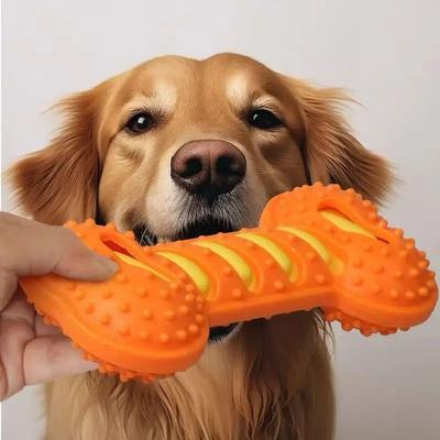 Uplifted Goods Heavy Duty Squeaky Rubber Bone Chew Toy orange