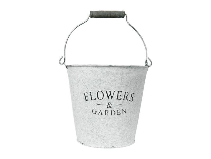 Zinkeimer mit Aufschrift Flowers and Garden, Deko Eimer mit Henkel, 16,5 x 15 x 16,5 cm