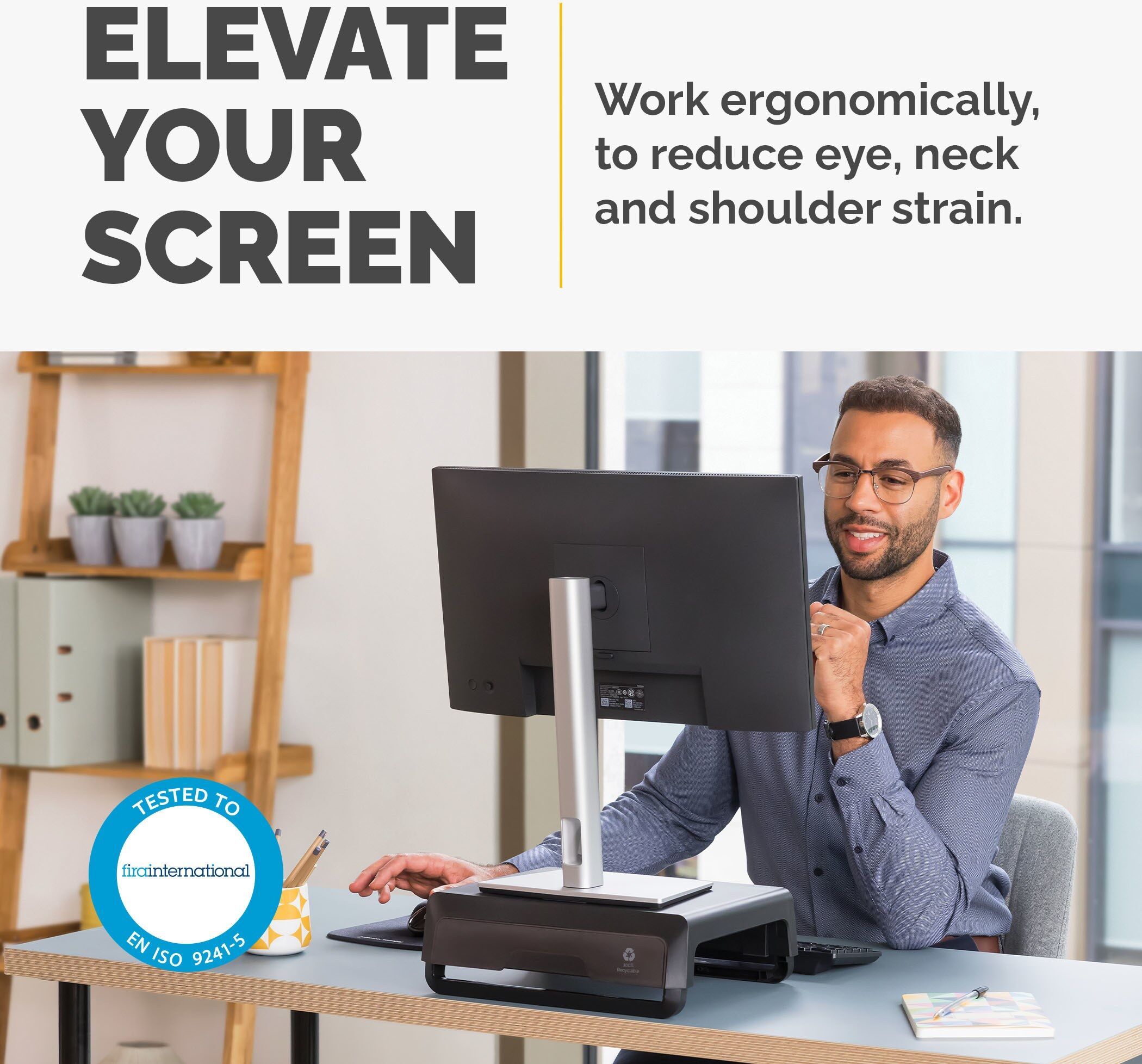 Fellowes Computer Monitor Stand with 3 Height Adjustments - Breyta Monitor Riser with Cable Management - Ergonomic Adjustable Monitor Stand for Comput