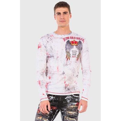 T-Shirt CIPO & BAXX "Sweatshirts", Herren, Gr. S, weiß, 50% Baumwolle, 50% Polyester, bedruckt, regular fit, Rundhals, Shirts T-Shirt, mit coolem Allover-Muster