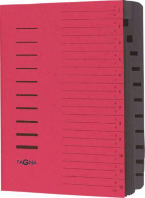 PAGNA Ordnungsmappe, für DIN A4, 12 Fächer, Pressspan, 5 Stück, rot