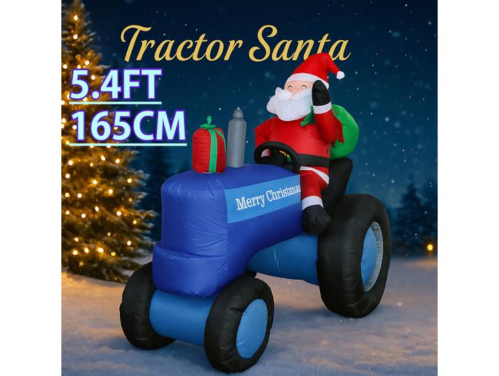 Tracteur de conduite gonflable de père noël, 5,4 pieds, ornement LED pour la maison, cadeau de noël, fournitures de jouets, décorations de cour de noël