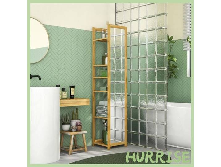 Cocosity Meuble Colonne De Salle De Bain À 6 Niveaux En Bambou Avec Miroir 6 Étagères Naturel 35L X 35L X 168H Cm