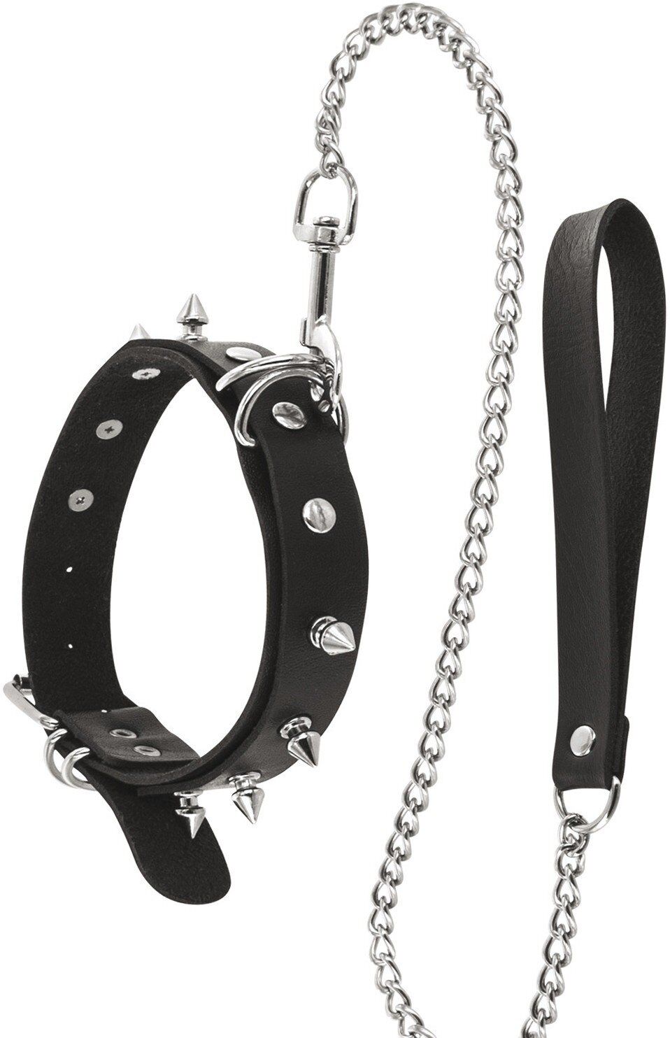 Fetish Tentation Collier fétichiste avec anneaux pointes et laisse métallique