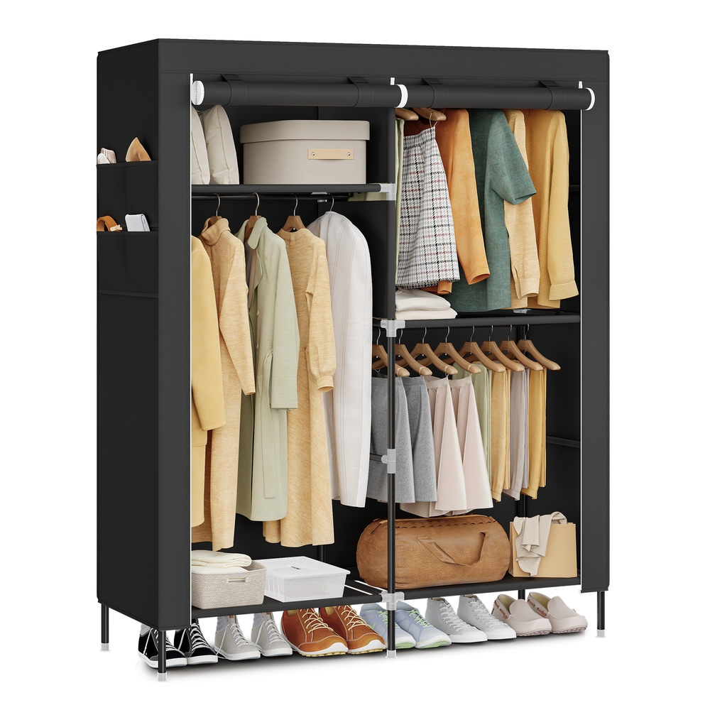 SONGMICS Stoffkleiderschrank mit Kleiderstange und praktischen Ablagen RYG010BZ02
