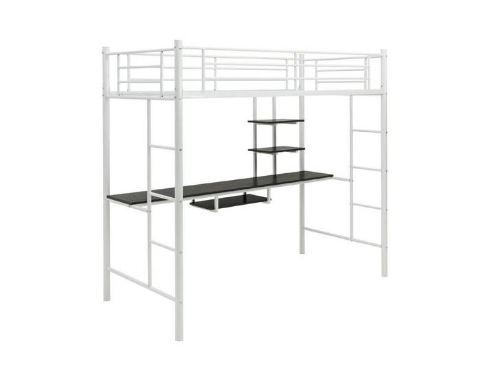 KOMFOTTEU Hochbett 2-in-1 Kinderbett mit Arbeitsplatz & Schreibtisch, aus Metall