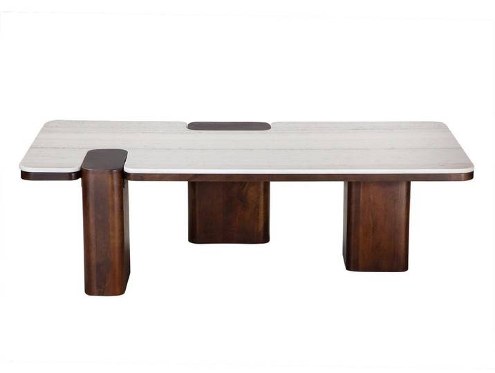 SIGNATURE - Table basse en bois de manguier et marbre - PUZZLE