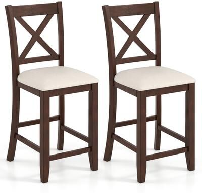 Costway Modern Farmhouse Counter Height Stools with Footrest and Cushion-Walnut