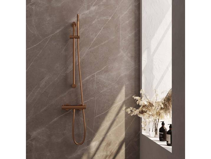 Brauer Copper Edition Glijstangset met Thermostaatkraan - Staafhanddouche - Koper Geborsteld Pvd