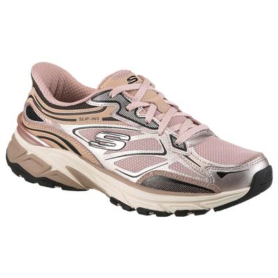 Slip-On Sneaker SKECHERS "STAMINA SPORT", Damen, Gr. 41, rosa, Lederimitat, Mesh, metallic, Schuhe, Retro Sneaker, Schnürschuh mit Metallic-Besätzen