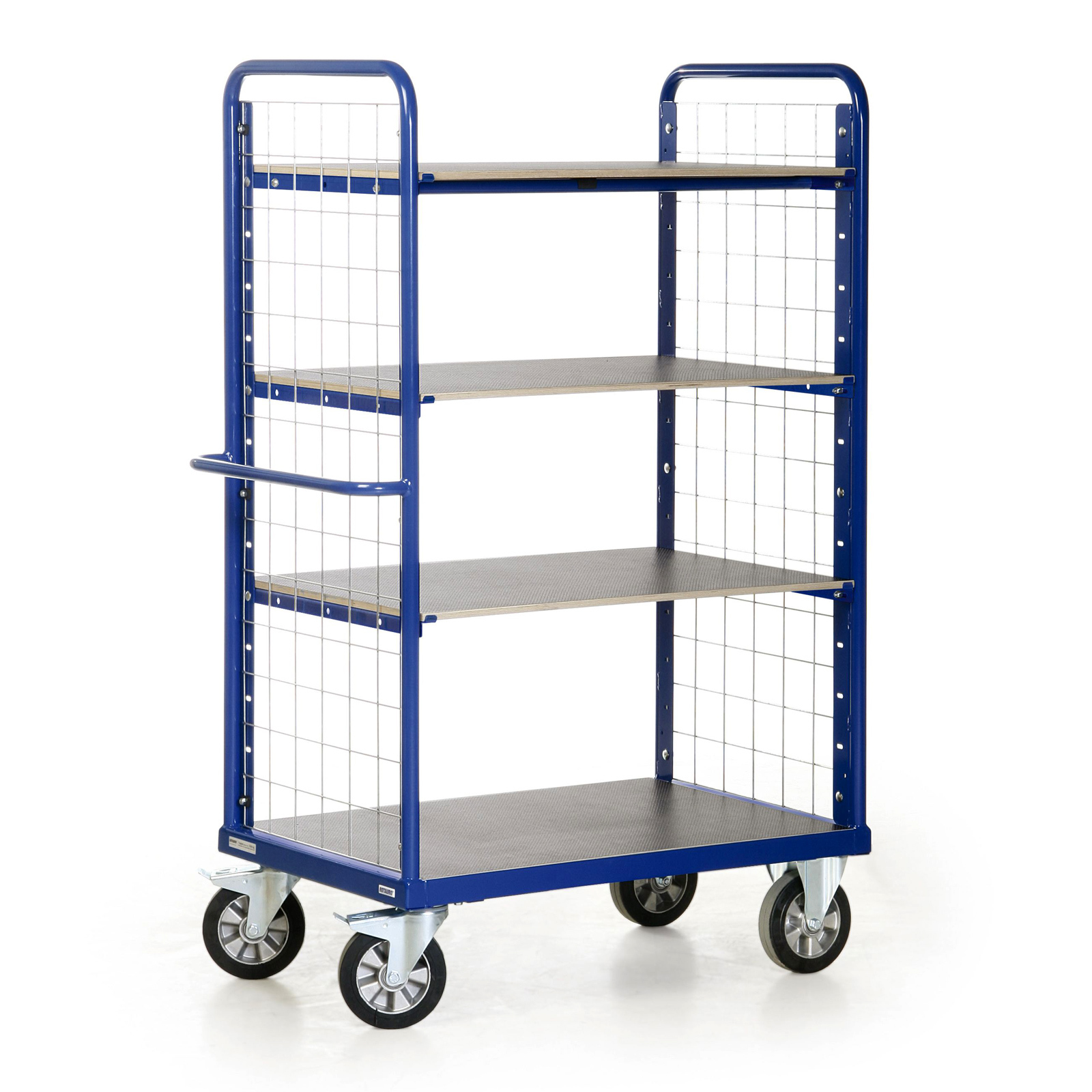 Bako Logistiksysteme Etagenwagen R1200 mit 4 Ladeflächen und Gitter-Stirnwänden 1800mm hoch 1000x700mm