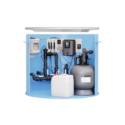 Pool-Technikschacht HydroTec | LowSalt mit Salzwasserelektrolyse und Hydrolyse inkl. pH & Sandfilteranlage