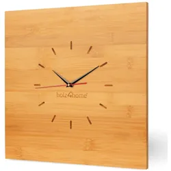 DELUKE® Wanduhr groß Holz [BAMBUS] - 50x50cm, Quadratisch, Geräuschlos | Wohnzimmeruhr Holz-Metalloptik Küchenuhr Dekouhr