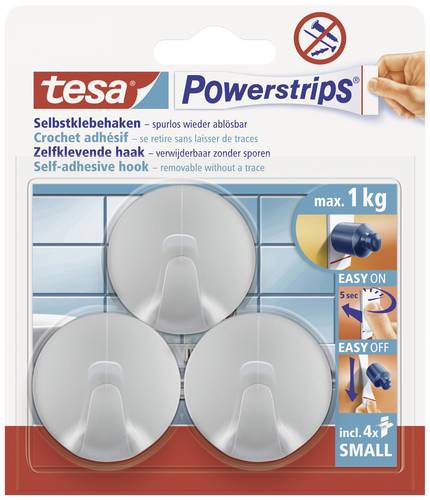 TESA POWERSTRIPS Klebehaken Small Rund Chrom (matt) Inhalt: 3St.