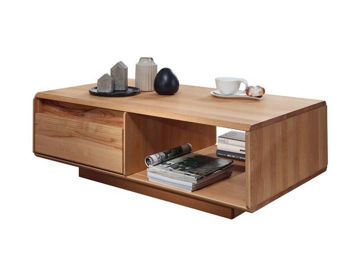 Main Möbel Couchtisch Couchtisch Tisch 110x70cm Kernbuche Berlin, Applikationen Buche gebürstet, Schubkasten mit Soft-Close