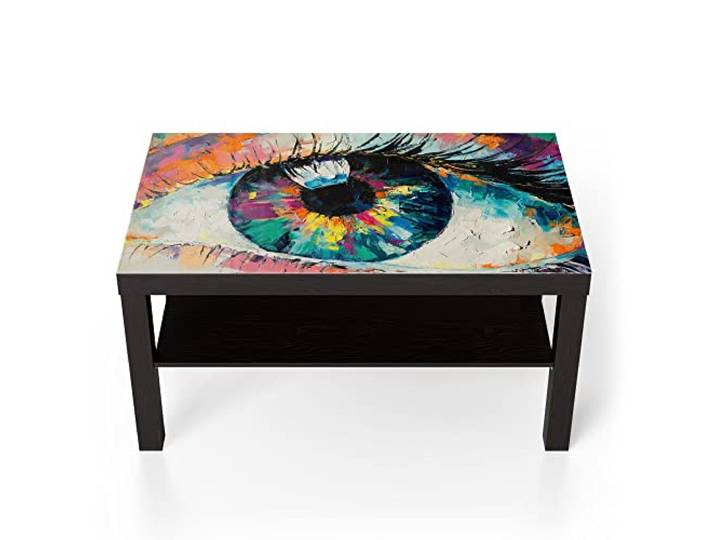 DEQORI Glastisch schwarz groß 90x50 cm Motiv Auge in bunten Ölfarben ausgefallener Beistelltisch aus Glas Hochglanz Couchtisch fürs Wohnzimmer moderner Couch Tisch mit Design